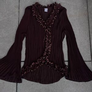 Brown Ruffled Women's Top with flared sleeves